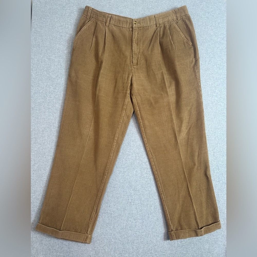 VTG Scandia Woods Corduroy Pant Men 38 Tan‎ Beige Wide Wale Pleated Cuffed Y2K